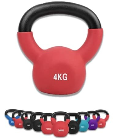 wuuhoo® Kettlebell Dwayne - Kugelhantel 2kg - 28kg aus massivem Gusseisen mit Neopren Beschichtung, Schwunghantel für Dein Krafttraining, Gewichte mit Farbcodes - Fitnessgerät für Zuhause 4 kg