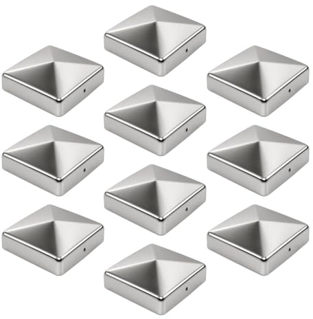 Baumarktplus 10 Stück Pfostenkappe Pyramide Edelstahl 10x10 cm | Abdeckkappe für 10x10 cm Pfosten, Produktabmessung 101x101 mm