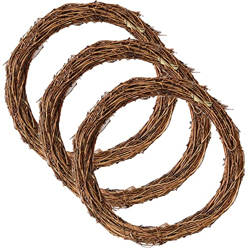TUAKIMCE Natural Grapevine Wreath 30CM 3PCS Multi-Seasonal DIY Craft Front Door Wall Decor