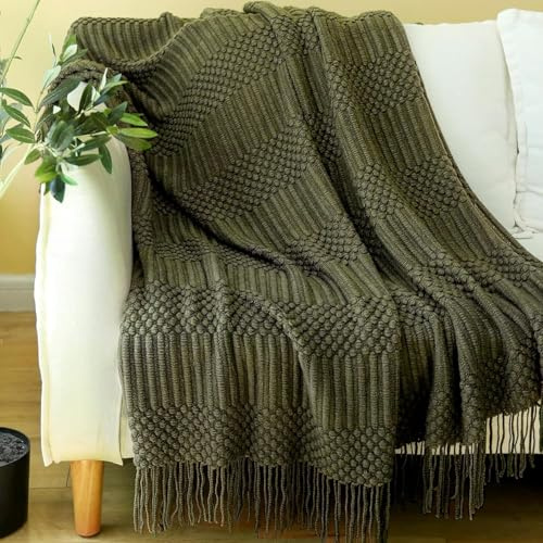 Blagic Gestrickte Überwurfdecke für Couch, Bett und Sofa. Superweiche Decke mit Quasten, Wanderdecke, 127,7 x 152,4 cm, leichte und gemütliche Heimdekoration