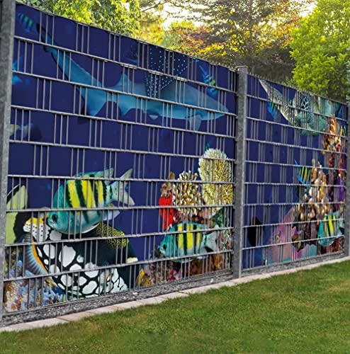 Displayhersteller MyMaxxi Zaunsichtschutz - Schnorcheltour - Sichtschutzstreifen für Doppelstabmattenzaun - Windschutz Sonnenschutz Blickdicht - Sichtschutz Garten Teil1-9 Streifen - 250x180cm