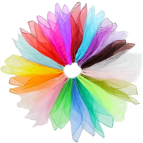 BDSHUNBF 20 Stück Square Jongliertücher, Bunte Chiffontücher für Tanzen, Jonglieren, Sensorisches, Tanztücher, Aktivitäten Zubehör Dekoration Schals für Kinder, 60 x 60cm