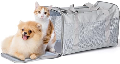 ALXBSONE Transportbox Katze Hund, Katzenrucksack Groß, Faltbare Katzenbox, Katzentasche, Kleine Hundebox Bis 15kg(Grau)