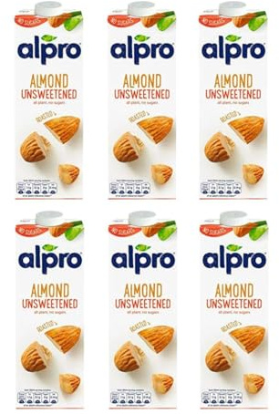 6 x 1Ltr Almond Nuts Unsweetened Plant Based Milk Sugar FREE Low Fat Vegeterian Drink