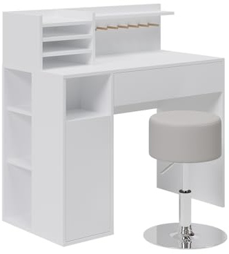 Vicco Schreibtisch, Weiß, 2 Teile, mit Hocker, mit offener Ablagefläche für Arbeitsmaterialien