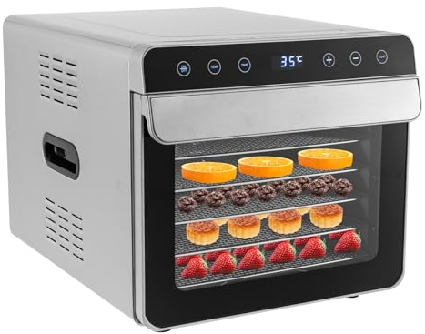 HarBin-Star Deshidratador de acero inoxidable, deshidratador de alimentos de 700 W, con 6 bandejas de acero inoxidable y libro de recetas, 24 horas, pantalla LED, temperatura ajustable 35-85 °C/95-185