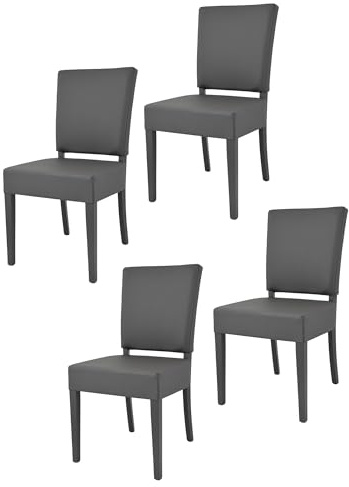 t m c s Tommychairs - 4er Set Moderne Stühle Genny für Küche und Esszimmer, robuste Struktur aus lackiertem Buchenholz Farbe Dunkelgrau, gepolstert und mit dunkelgrauem Kunstleder bezogen