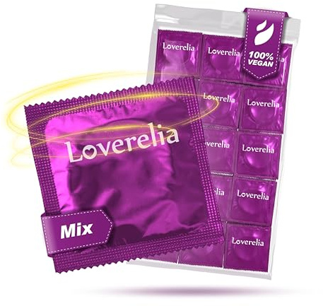 Loverelia Mix Kondome - 500 Stück (10x50 Stück) - aus 10 verschiedenen Kondomsorten - Naturkautschuk Latex - Vegan - für mehr Abwechslung im Liebesleben