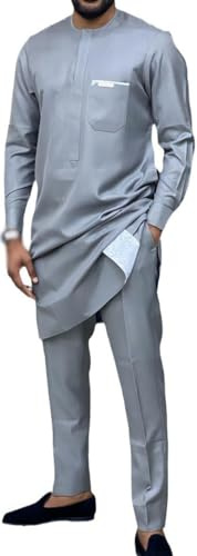 Uomo Africano 2 Pezzo Set Dashiki Manica Lunga Camicia E Pantaloni Abiti Tribali Tradizionali Abbigliamento Etnico Completo Formale Tradizionale Abito Da Festa Abito Tribale (Color : 1, Size : L)