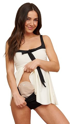 SIIL Maillots de bain de stomie pour femmes, housses de sac de stomie pour femmes pour colostomie, illéostomie, urostomie pour toutes les fournitures de stomie, noir et blanc, X-Small
