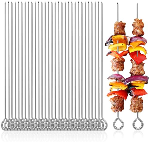 Lot de 30 brochettes en métal réutilisables pour griller, brochettes en acier inoxydable pour barbecue extérieur (argenté)