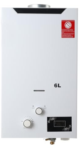 TABODD 6L/min 12KW LPG Propangas-Warmwasserbereiter, Tragbarer Tankloser Sofort-Warmwasserbereiter Kesselbrenner mit Duschkopf-Kit für Kleine Häuser Segelbootkabinen für Wohnmobile Camping, White