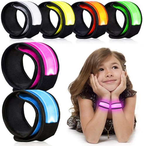 esonstyle 6 Stück LED Leuchtarmband Kinder, Reflektorband Nacht Sicherheits Armbänder, Leuchtende Slap Armbänder für Joggen, Party, Sport, Camping, Festivals & Konzerte