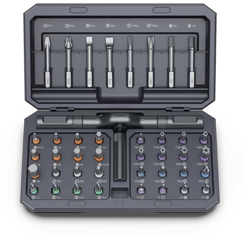 Bomivoi 42 in 1 Magnetic Screwdriver Set, DIY Ratchet Screwdriver Set, Multi Bit Magnetic Drive Set with Detachable Ratchet Handle, Portable Compact Repair Tool Kit for Furniture Computer Bicycle Gray