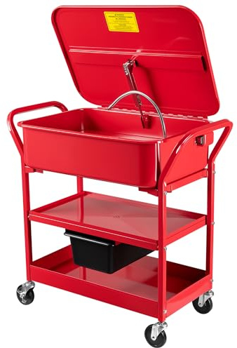 Wiltec Deltvätt 75,7 l i stål, maskindeltvätt med pump, hyllplan och avtappningskran, mobilt tvättställ för verkstad, garage