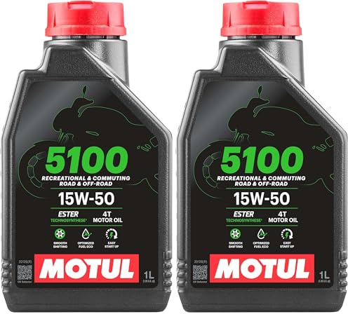 Motul 104080 5100 Huile de Moteur pour Moto à Moteur 4 Temps, 15 W-50, 1 l (Lot de 2)