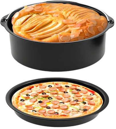 Universal Backform-Set 8 Zoll für Heißluftfritteuse, Kuchen-und-Pizzapfanne | 304 Edelstahl,Antihaftbeschichtet,Spülmaschinenfest,Vielseitig für Kuchen,Pizza,Suppen,Eintöpfe,Kompatibel mit Airfryer,Ofen