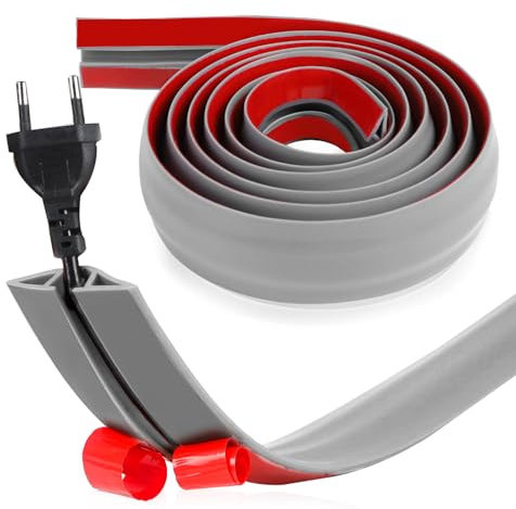 DBREAKS Ponte per cavi autoadesivo, 5 cm x 3 m, piccolo canale flessibile per cavi, alloggiamento per cavi mini canalina autoadesiva, protezione per tutti i cavi di alimentazione (grigio)