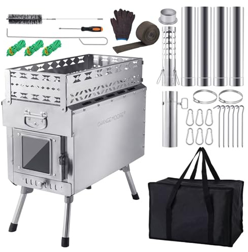 CHANGE MOORE Wood Burning Sauna Hot Tent Stove, Upgraded Heat Concentration for Lasting Warmth, Portable Camping Wood Stove, Outdoor Camping Fireplace with Anti-scalding Cloth & Chimney Pipe