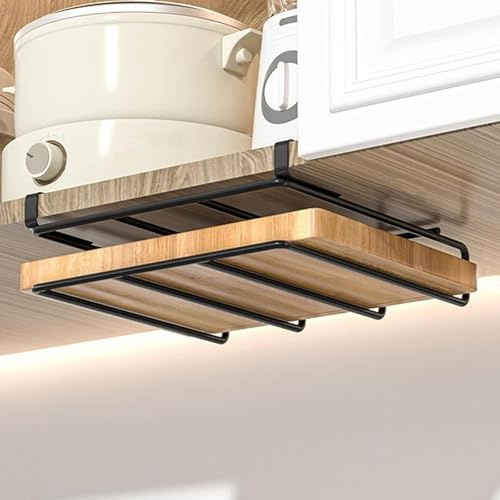 TQEONKL Chopping Board Rack Under Cabinet for Shelves with Board Thickness Less Than 27mm/1.06 inch, Cabinet Thickness Less Than 1.3 inches (34mm), No-Hole Multifunctional Chopping Board Rack
