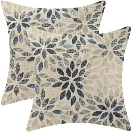AEIOAE Lot de 2 housses de coussin décoratives vintage motif dahlia géométrique vintage pour extérieur, canapé, salon, 40,6 x 40,6 cm, bleu marine