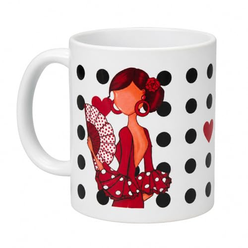IllustrArte Taza Flamenca Pepa de Cerámica 350 ml | Taza flamenca de cerámica 350 ml con diseño illustrArte; regalo para seño, profesora de baile o flamenca.