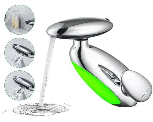 LakeBayMZC LED Rubinetto Bagno Lavabo Con Doccetta Estraibile a 4 Modalità, Miscelatore Lavabo Estraibile, Rubinetti Monocomando Bagno con Doccetta,Senza Piombo,Cromato