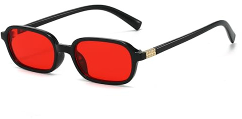 JCTAIFOO Retro Kleine Rechteckige Sonnenbrille für Damen und Herren, Vintage Schmalem Rahmen Quadratische Brille