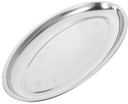 LABRIMP Plateau Résistant de Service Argenté en Acier Inoxydable Ovale et Raffiné Grosse Capacité et Finition Soignée pour Festivals et Réunions de Famille