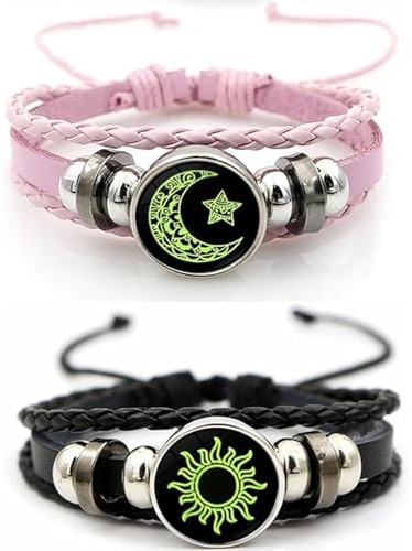 ClcIosis 2 stycken sol och måne, vänskapsarmband, par armband för vänner och par, justerbara snörarmband, vänskapsarmband, daglig användning och presentidéer