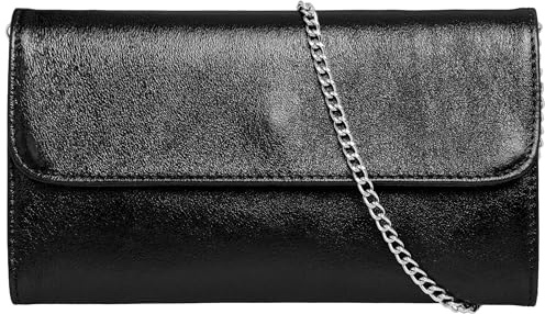 Caspar Echt Leder Clutch Abendtasche Damen Handtasche aus Wildleder im Metallic Stil - PREMIUM LINE - Modell No.779 - Made in Italy, Farbe:schwarz metallic, Größe:One Size
