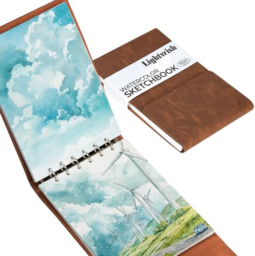 Lightwish Watercolor Sketchbook,100% Cotton 300gsm/140lb Watercolor Journal, Acid Free Cold Press Watercolor Paper for Artists,Adults,Students,20 Sheets,Paper 5.8 * 8.2 Inches