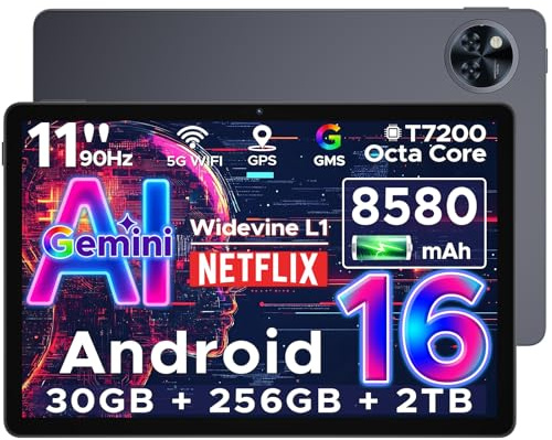 DOOGEE U11 Pro 2026 Newest Android 16 Tablet 11 Inch, Gemini AI Android Tablets Octa-Core 30GB RAM 256GB ROM(TF 2TB), 8580mAh Battery, 3.5mm Jack | Widevine L1 | 5G WiFi | 13MP+5MP | GPS | OTG, Gray
