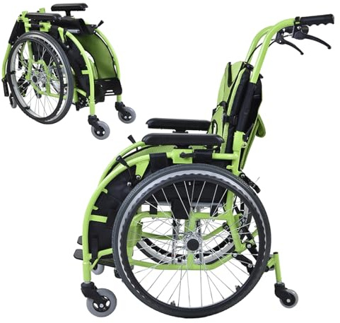 KXPSWGE Silla De Ruedas para Niños Ligera Y Plegable, Ultraligera de Aleación de Aluminio,Freno de Mano, Silla De Ruedas para Niños De Aluminio Estrecha para Viajes Casa(A)