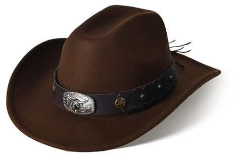Willheoy Unisex Cowboyhut Schwarz Herren Cowgirl Kostüm Damen mit Band Werternhut Cowboyhut Fasching