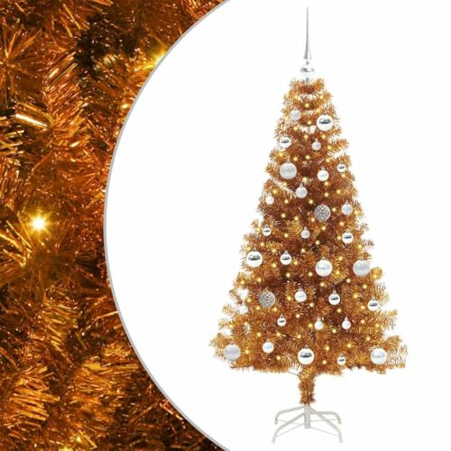 vidaXL Árbol de Navidad con 150 LED con Soporte Dorado 150 cm Pet, Sala de Estar, árbol de Navidad Moderno, decoración Festiva, Luces LED cálidas, exhibición Interior
