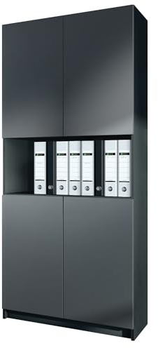 InnoFurn Aktenschrank Elona M2, Büroschrank mit Soft-Close & Push-to-Open, Aufbewahrungschrank, Büro, Home Office. Wohnzimer, Schwarz/Anthrazit matt (82 x 184 x 37 cm)