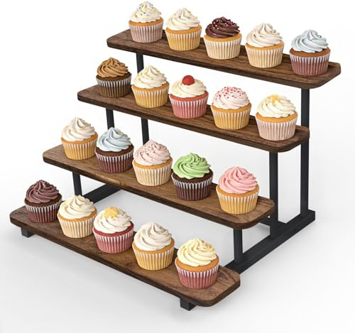 GHWMYD Expositor de tartas de madera para 20 magdalenas, soporte de 4 niveles para cupcakes, estante de niveles para postres, donuts, galletas, macarons, estructura de servicio de Etagere para boda