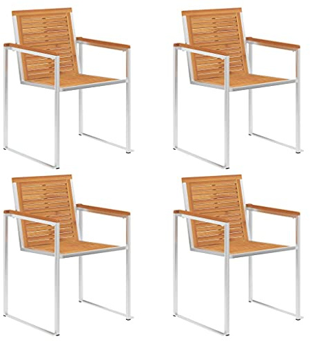 Owoxanthellate Gartenstühle 4er Set aus Akazienholz und Edelstahl 60x56x85 cm stapelbar wetterfest Modernes Design für Balkon Terrasse Camping