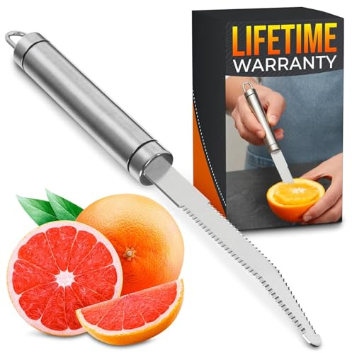 Grapefruit Knife Curved Serrated Double Blade – Stainless Steel Citrus Fruit Sectioning Knife & Peeler, Ergonomic Handle, Dishwasher Safe Kitchen Tool for Grapefruits, Oranges, Lemons & Citrus Prep