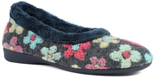 Pavers Soft Floral Full Slippers - Navy Multi Size 6