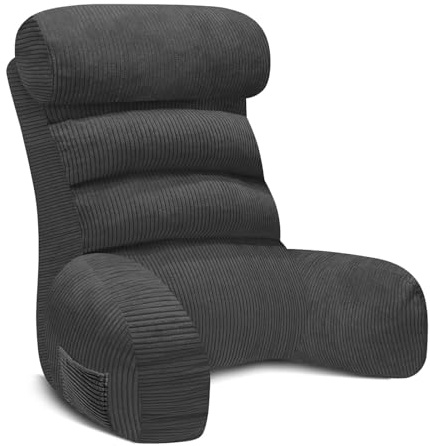 MeYuxg Lesekissen für Bett und Sofa mit Armlehnen & Abnehmbarer Nackenstütze | 70x40cm Höhenverstellbares Rückenkissen | Reading Pillow Rückenstützkissen zum Lesen,Fernsehen,Entspannen (Dunkelgrau)