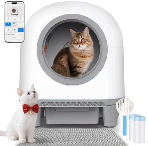 Automatisches Selbstreinigendes Katzenklo XXL 90L für Mehrkatzenhaushalte | Selbstreinigende Katzentoilette mit 6 Sicherheitssensoren zum Einklemmschutz, doppelte Geruchsbeseitigung, niedriger Einstieg