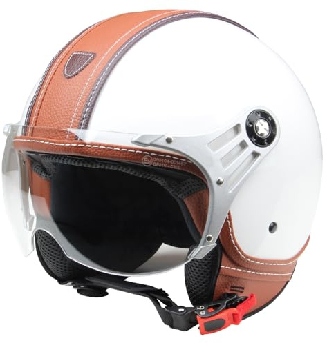 Jethelm Rollerhelm Policehelm CMX Paul Leder weiß braun