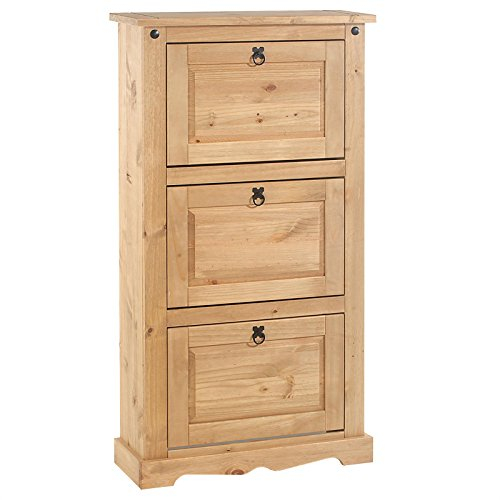 IDIMEX Schuhkipper Schuhschrank Schuhkommode Schuhregal Tequila 3 Klappen Flur Diele Kiefer massiv gebeizt Mexico