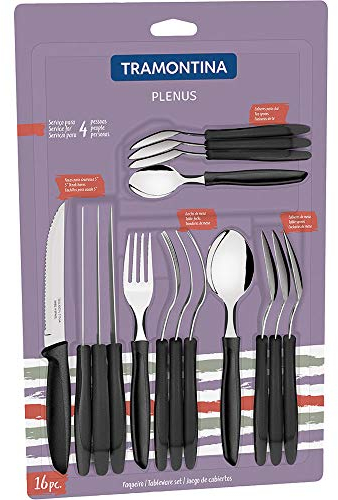 Tramontina 23498-001 Plenus Besteckset für 4 Personen, Menübesteck 16-teilig, Edelstahl