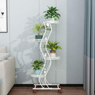 GYAO Scaffali Porta Piante Fiore Bianco Telaio in Ferro Battuto multistrato rimovibile push-pull Pulley Salva Spazio Fiore stand Balcone Soggiorno Piano Verde Flower Pot Rack, Bianco Colore Viola