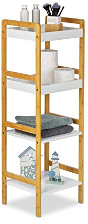 Relaxdays Badregal Bambus, Standregal, Küchenregal, offen, freistehend, 4 Ablagen, HxBxT: 110 x 36 x 33 cm, Natur-weiß