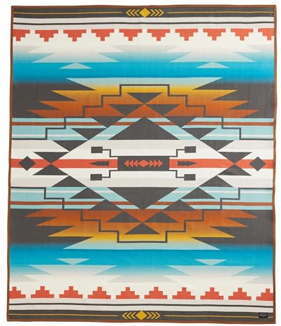 Pendleton American Indian College Fund Blanket - 64 x 80 Wool Cotton Soft, Reversible Blanket, Ultrasuede Binding, Made in USA - Nike N7 7 Generations