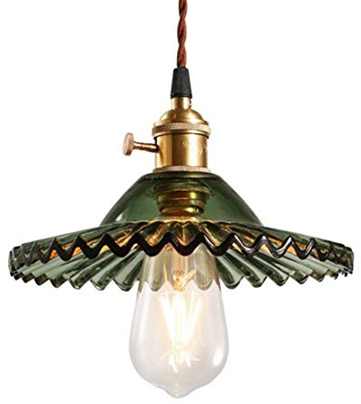 Chrasy Industrial Lámpara de Techo Retro, E27 Lámpara Colgante de Cristal Vintage, Colgante de luz con Portalámparas de Latón Para Dormitorio Restaurante Sala de Estar (Color Verde)